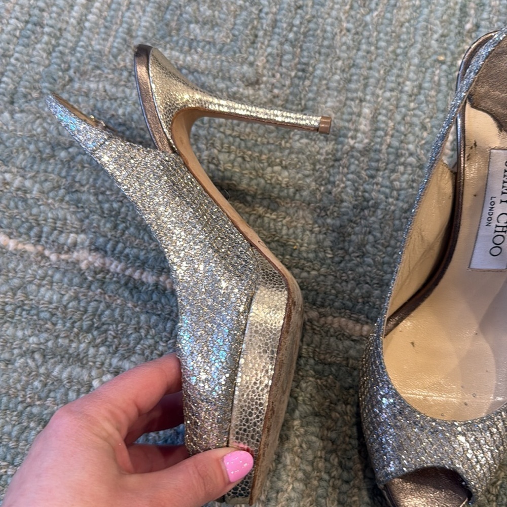 Jimmy Choo Sparkly Silver Heels - Picture 12 of 15